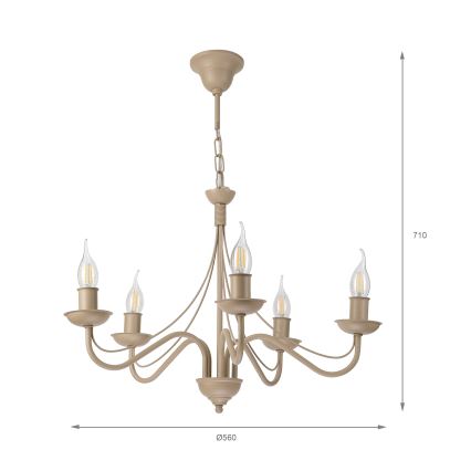 Lustre sur chaîne ANTON 5xE14/60W/230V beige