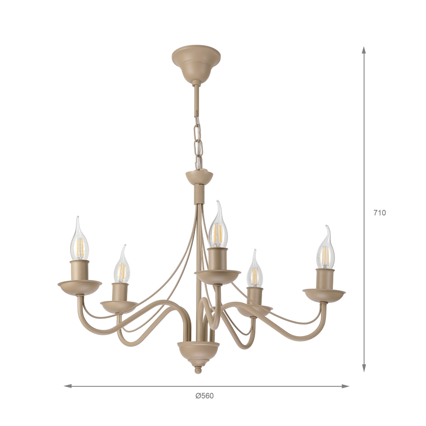 Lustre sur chaîne ANTON 5xE14/60W/230V beige