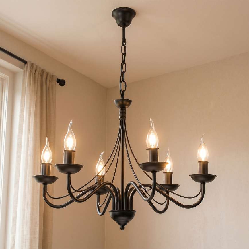 Lustre sur chaîne ANTON 6xE14/60W/230V noir