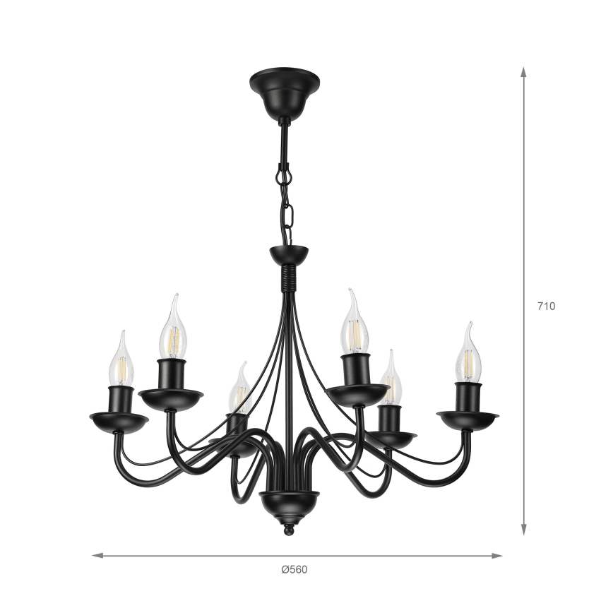 Lustre sur chaîne ANTON 6xE14/60W/230V noir