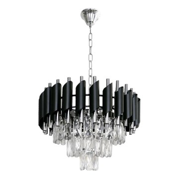 Lustre sur chaîne CRISTAL 5xE14/10W/230V noir/chrome mat