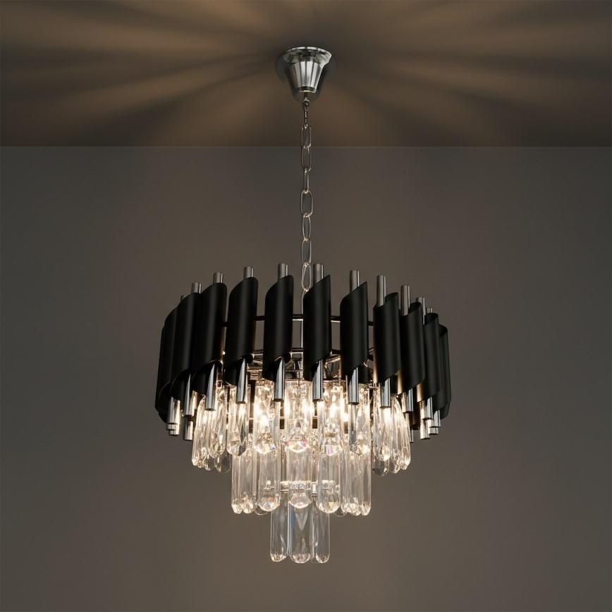 Lustre sur chaîne CRISTAL 5xE14/10W/230V noir/chrome mat