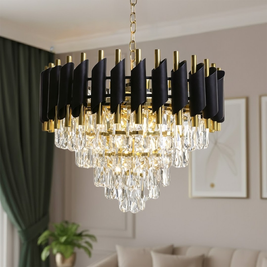 Lustre sur chaîne CRISTAL 7xE14/10W/230V noir/doré