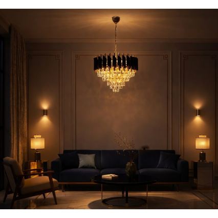 Lustre sur chaîne CRISTAL 7xE14/10W/230V noir/doré