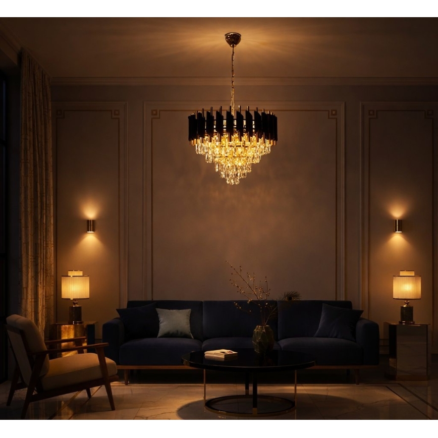 Lustre sur chaîne CRISTAL 7xE14/10W/230V noir/doré