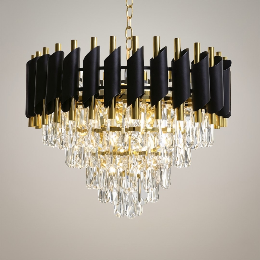 Lustre sur chaîne CRISTAL 7xE14/10W/230V noir/doré