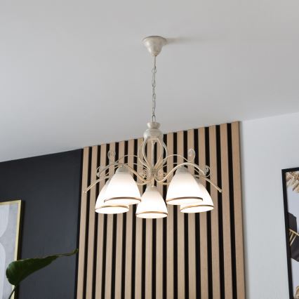 Lustre sur chaîne RETRO II 5xE27/60W/230V blanc patiné