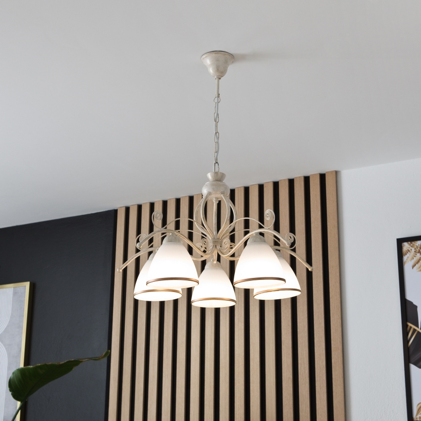 Lustre sur chaîne RETRO II 5xE27/60W/230V blanc patiné