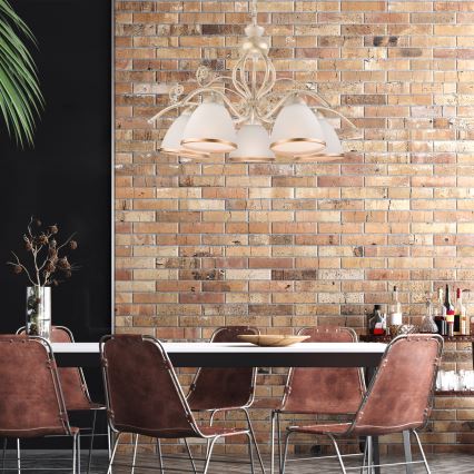 Lustre sur chaîne RETRO II 5xE27/60W/230V blanc patiné