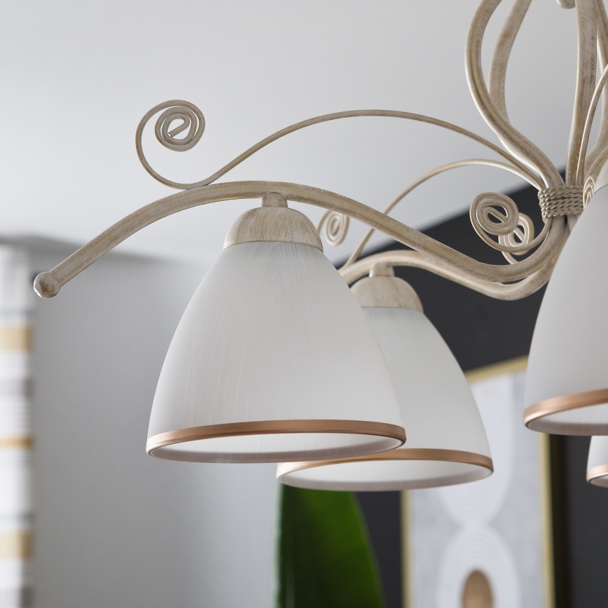 Lustre sur chaîne RETRO II 5xE27/60W/230V blanc patiné