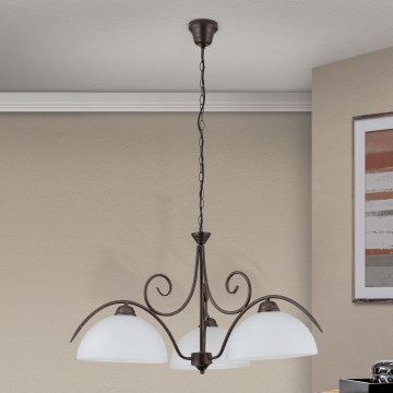 Lustre sur chaîne RULA 3xE27/40W/230V Ø 70 cm blanc/bronze