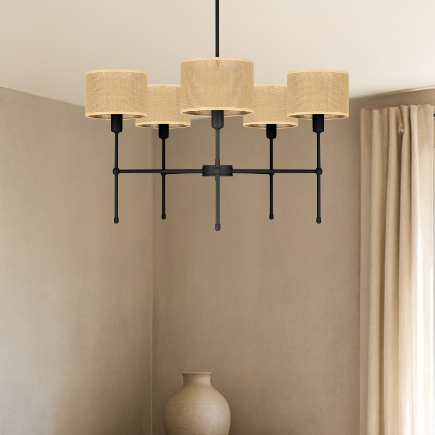 Lustre sur tige MADELA 5xE14/40W/230V jute/noir