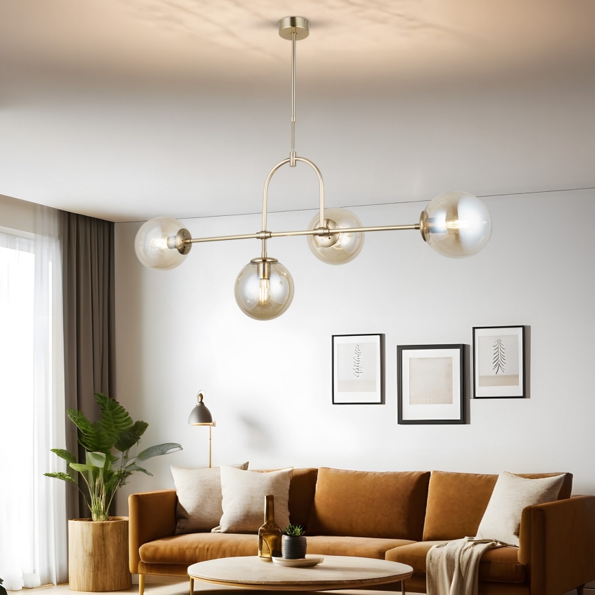 Lustre sur tige POLINO 4xE27/40W/230V, finition dorée