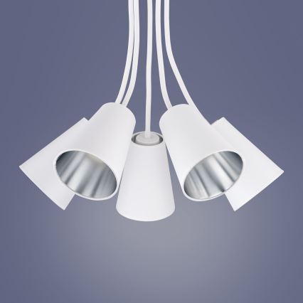 Lustre sur tige WIRE 5xE27/15W/230V blanc/argenté