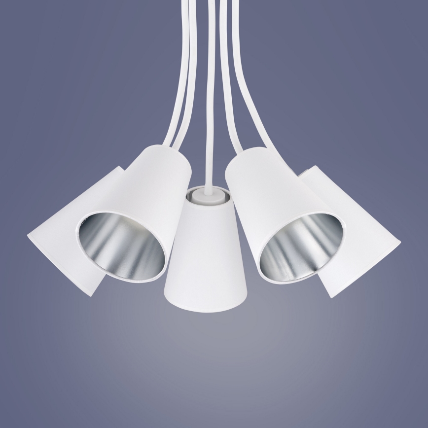 Lustre sur tige WIRE 5xE27/15W/230V blanc/argenté