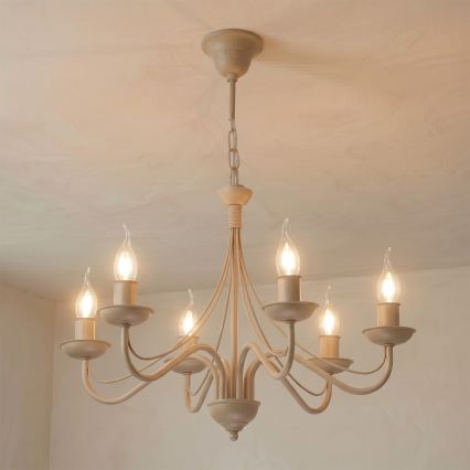 Lustre suspendu à chaîne ANTON 6xE14/60W/230V beige