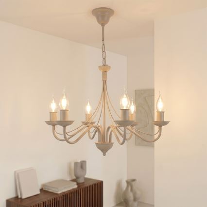 Lustre suspendu à chaîne ANTON 6xE14/60W/230V beige