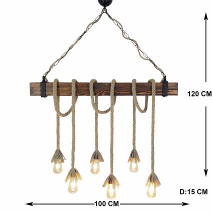 Lustre suspendu sur câble KUTUK 6xE27/40W/230V en pin