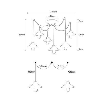 Lustre suspendu sur câble MANAVGAT 6xE27/40W/230V, style araignée, multicolore