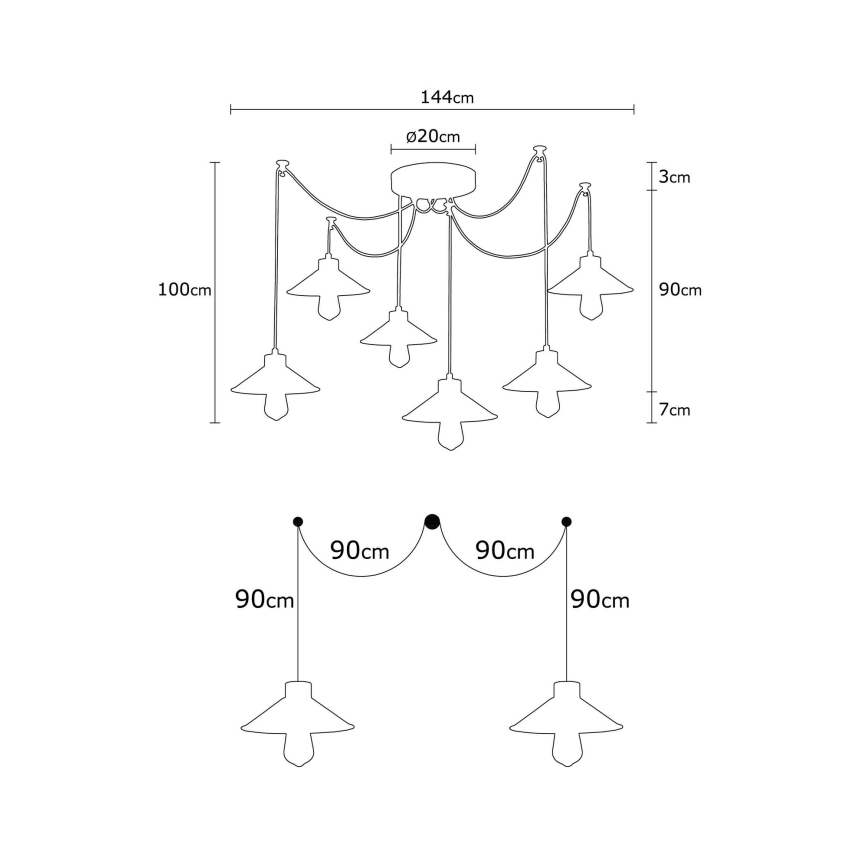 Lustre suspendu sur câble MANAVGAT 6xE27/40W/230V, style araignée, multicolore