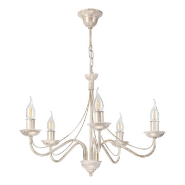 Lustre suspendu sur chaîne ANTON 5xE14/60W/230V, finition patine blanche