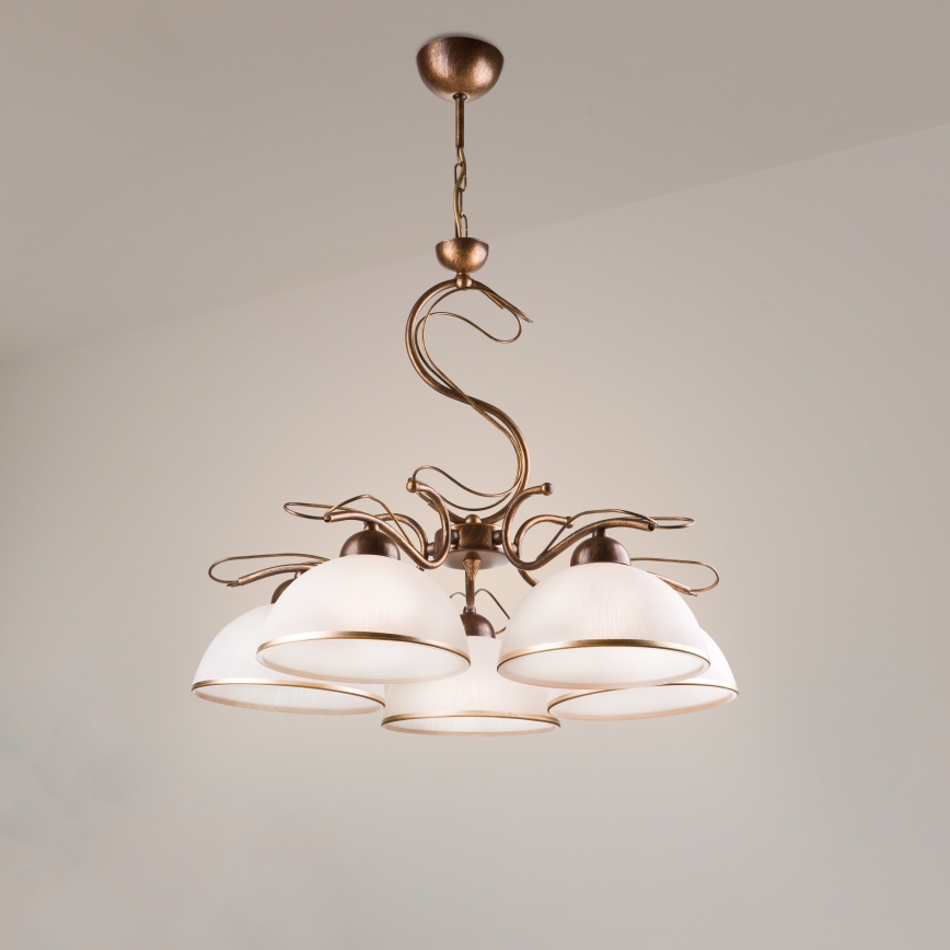 Lustre suspendu sur chaîne COBRA 5xE27/60W/230V bronze patiné