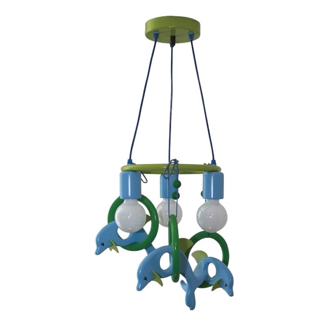 Lustre suspension DAUPHIN 3xE27/60W/230V bleu/vert