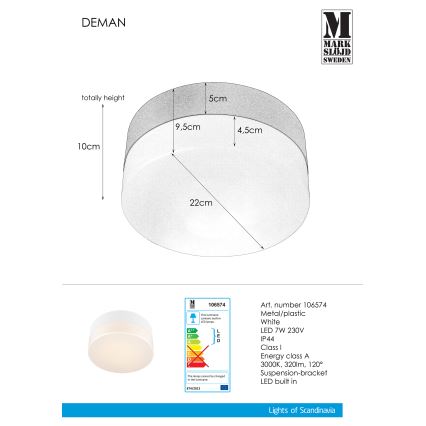 Markslöjd 106574 - Plafonnier DEMAN LED/7W/230V IP44