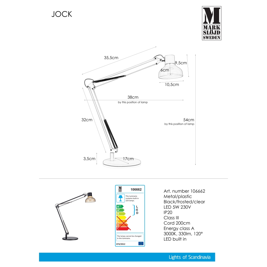 Markslöjd 106662 - Lampe de table JOCK LED/5W/230V