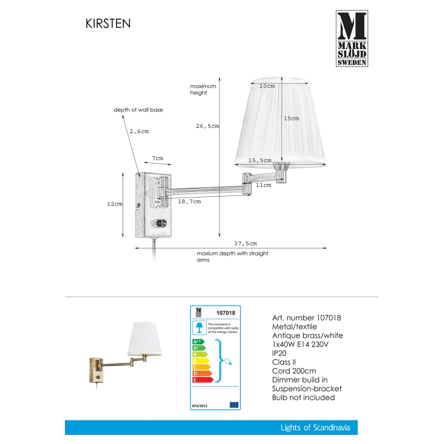 Markslöjd 107018 - Applique murale KIRSTEN 1xE14/40W/230V