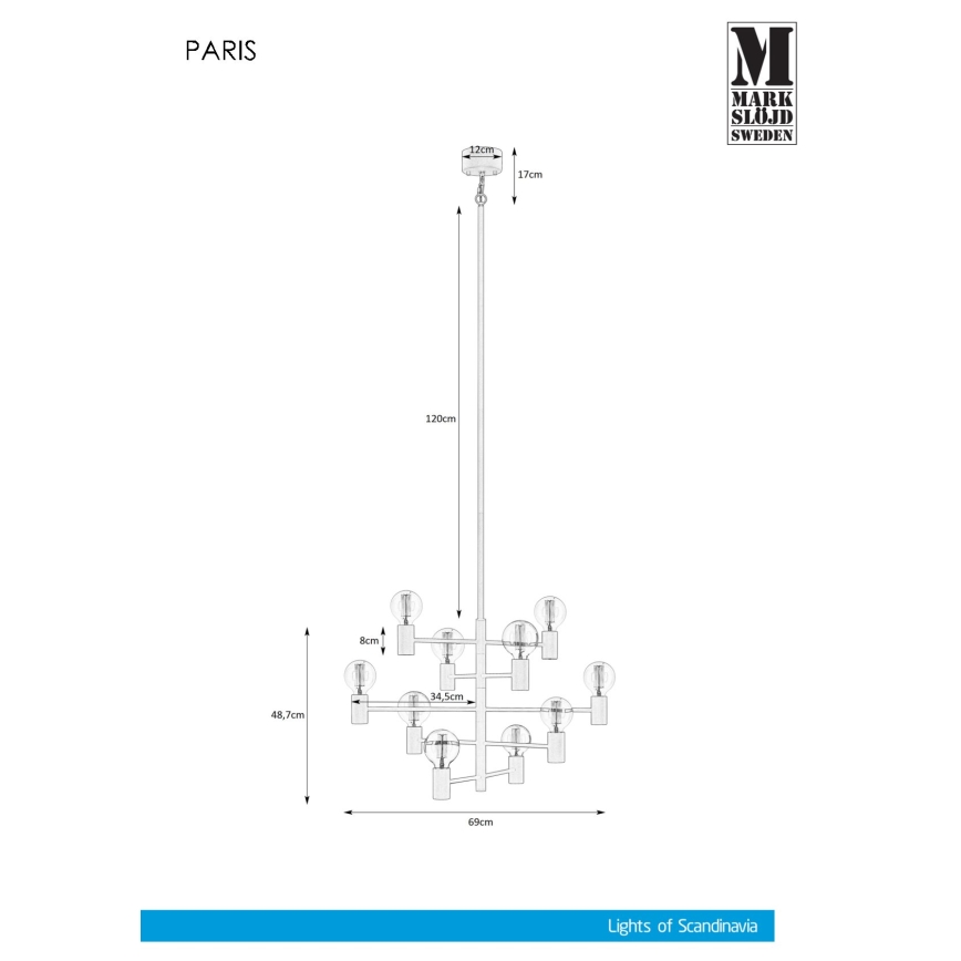 Markslöjd 107187 - Suspension avec tige PARIS 10xE27/60W/230V