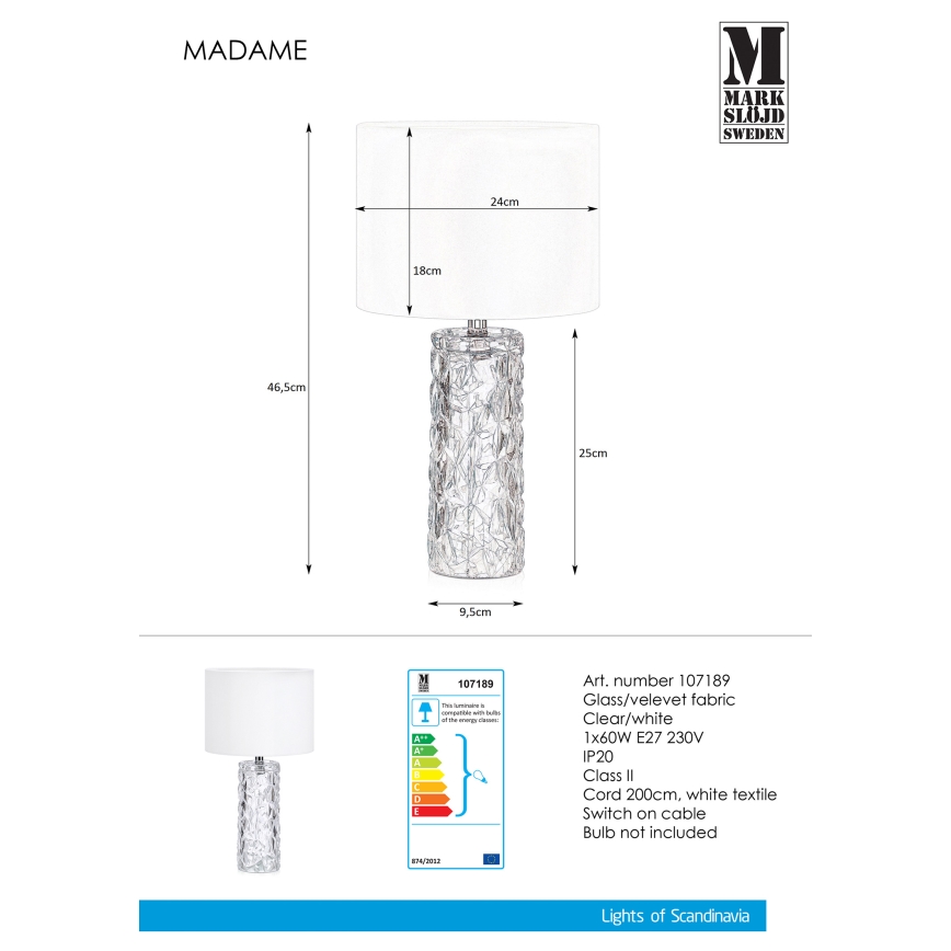 Markslöjd 107189 - Lampe de table MADAME 1xE27/40W/230V