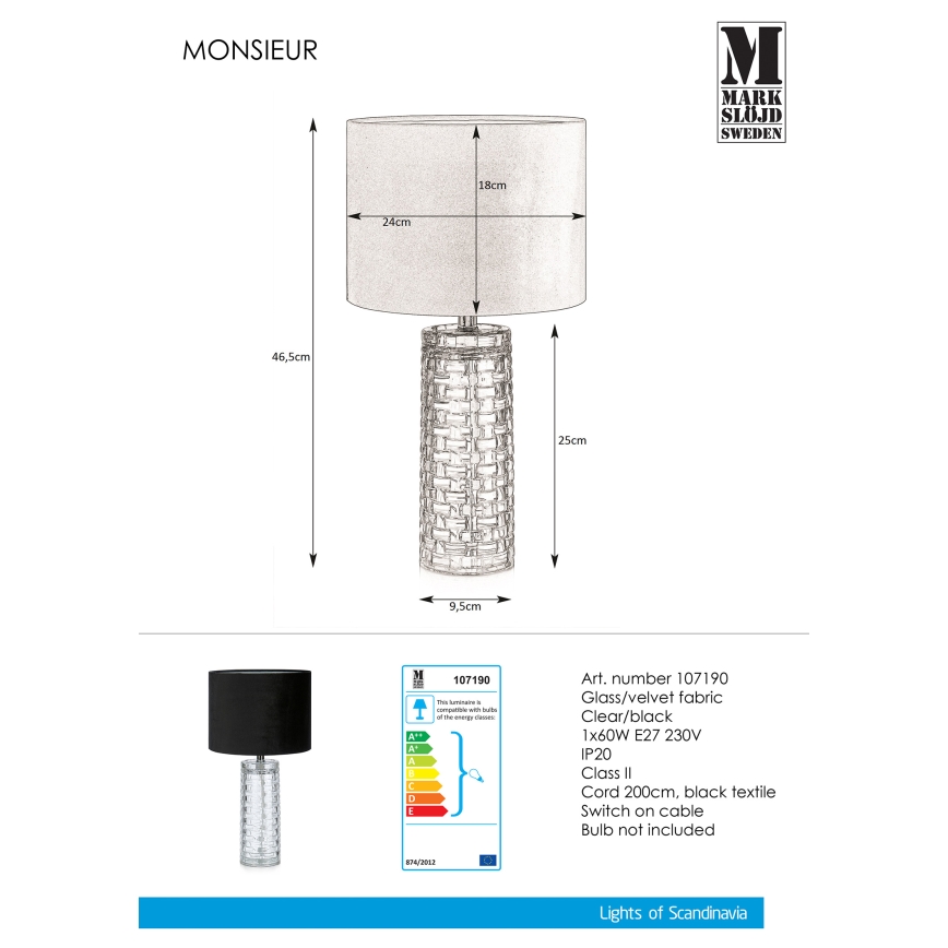 Markslöjd 107190 - Lampe de table MONSIEUR 1xE27/60W/230V
