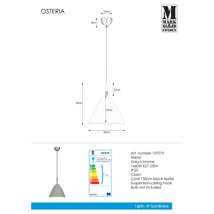 Markslöjd 107210 - Suspension avec fil OSTERIA 1xE27/60W/230V