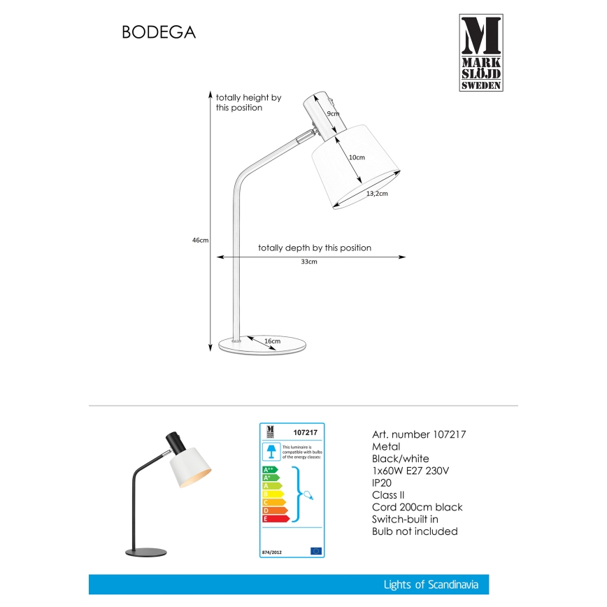 Markslöjd 107217 - Lampe de table BODEGA 1xE27/60W/230V