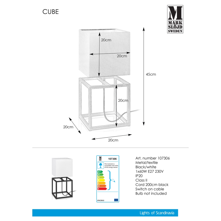 Markslöjd 107306 - Lampe de table CUBE 1xE27/60W/230V