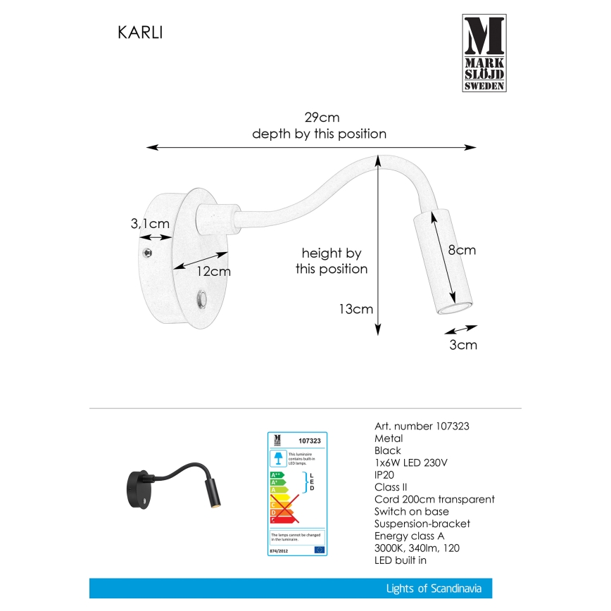 Markslöjd 107323 - Applique murale LED KARLI LED/6W/230V