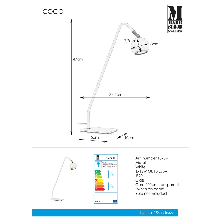 Markslöjd 107341 - Lampe de table COCO 1xGU10/12W/230V