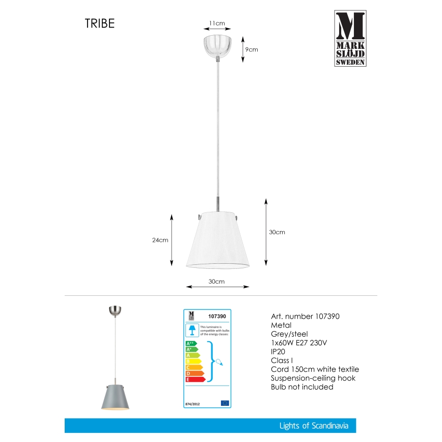 Markslöjd 107390 - Suspension avec fil TRIBE 1xE27/60W/230V