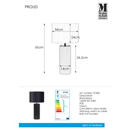 Markslöjd 107483 - Lampe de table PROUD 1xE27/60W/230V