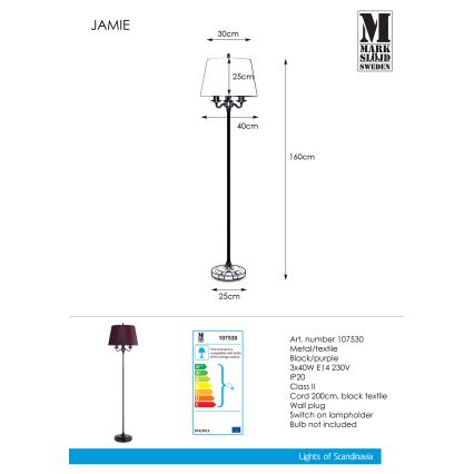 Markslöjd 107530 - Lampadaire JAMIE 3xE14/40W/230V
