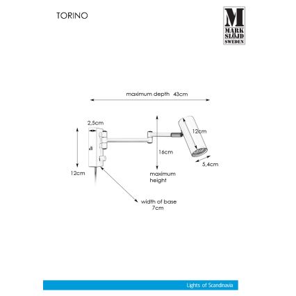 Markslöjd 107539 - Applique murale à intensité variable TORINO 1xGU10/12W/230V