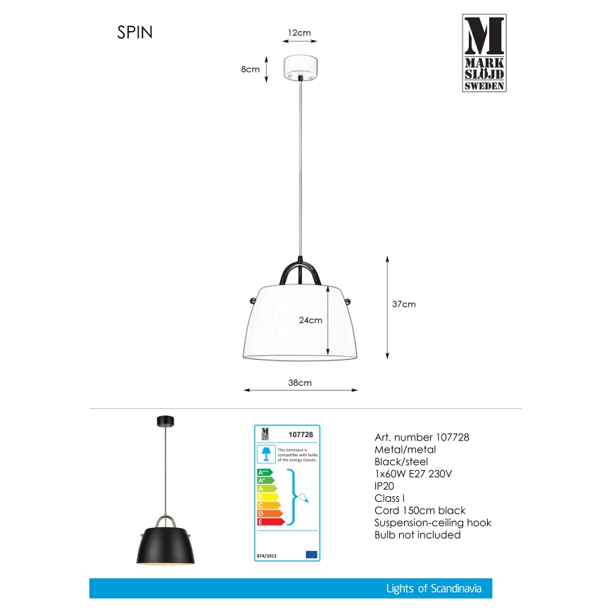 Markslöjd 107728 - Suspension avec fil SPIN 1xE27/60W/230V