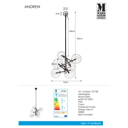 Markslöjd 107748 - Suspension avec tige ANDREW 6xG9/5W/230V