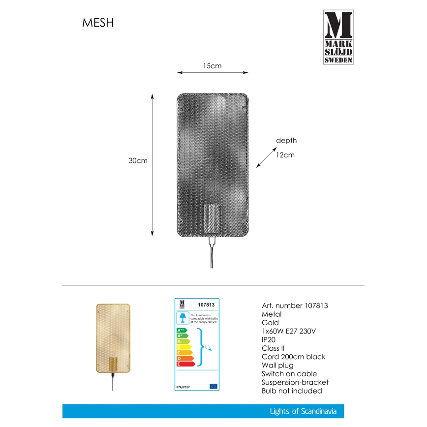 Markslöjd 107813 - Applique murale MESH 1xE27/60W/230V