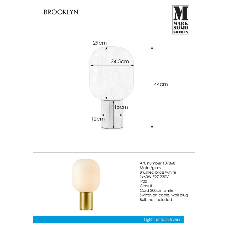 Markslöjd 107868 - Lampe de table BROOKLYN 1xE27/60W/230V