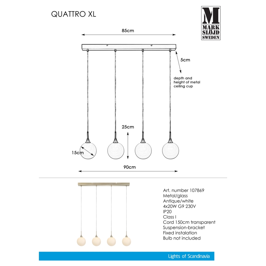Markslöjd 107869 - Suspension filaire QUATTRO XL 4xG9/20W/230V