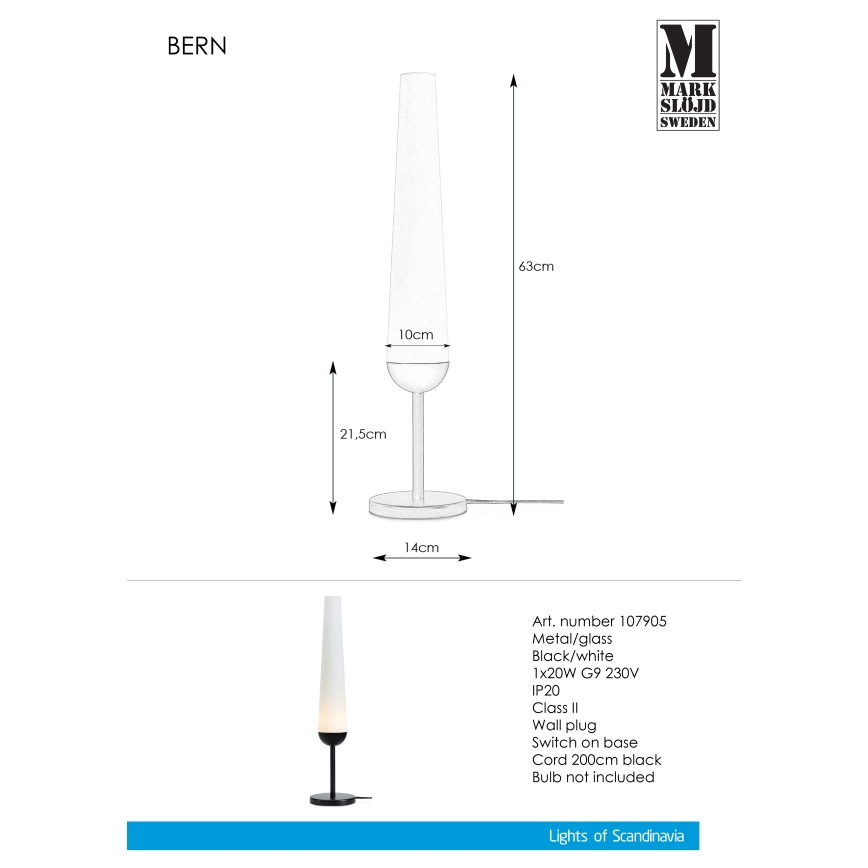 Markslöjd 107905 - Lampadaire BERN 1xG9/20W/230V