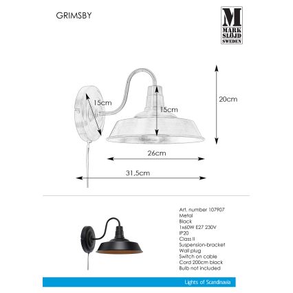 Markslöjd 107907 - Applique murale GRIMSBY 1xE27/60W/230V