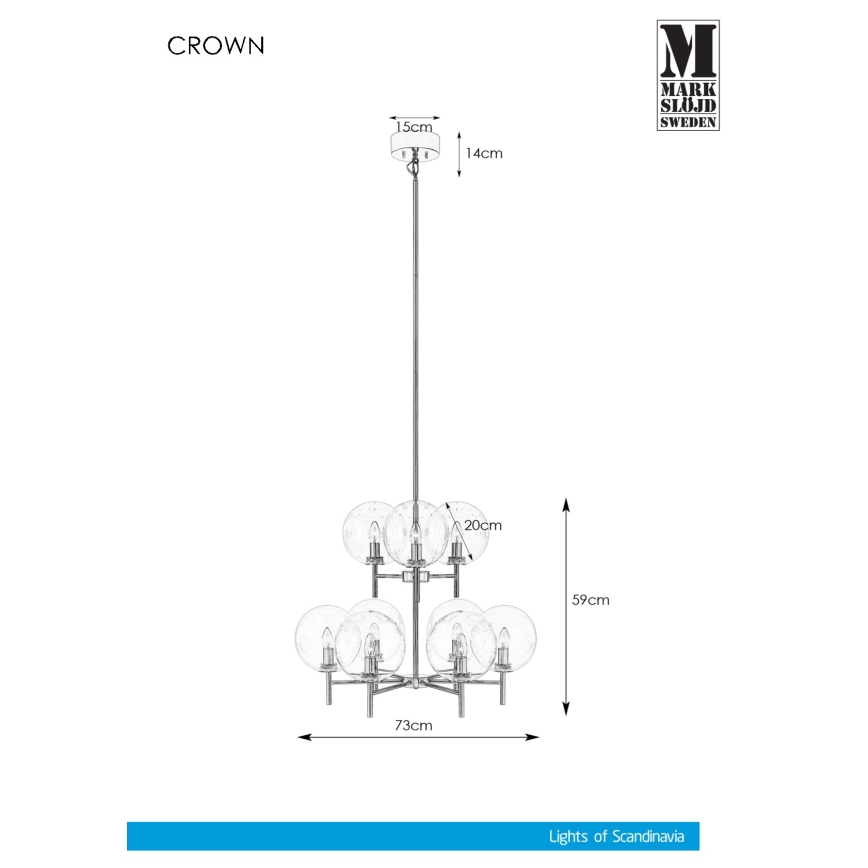 Markslöjd 107921 - Suspension avec tige CROWN 9xE14/20W/230V